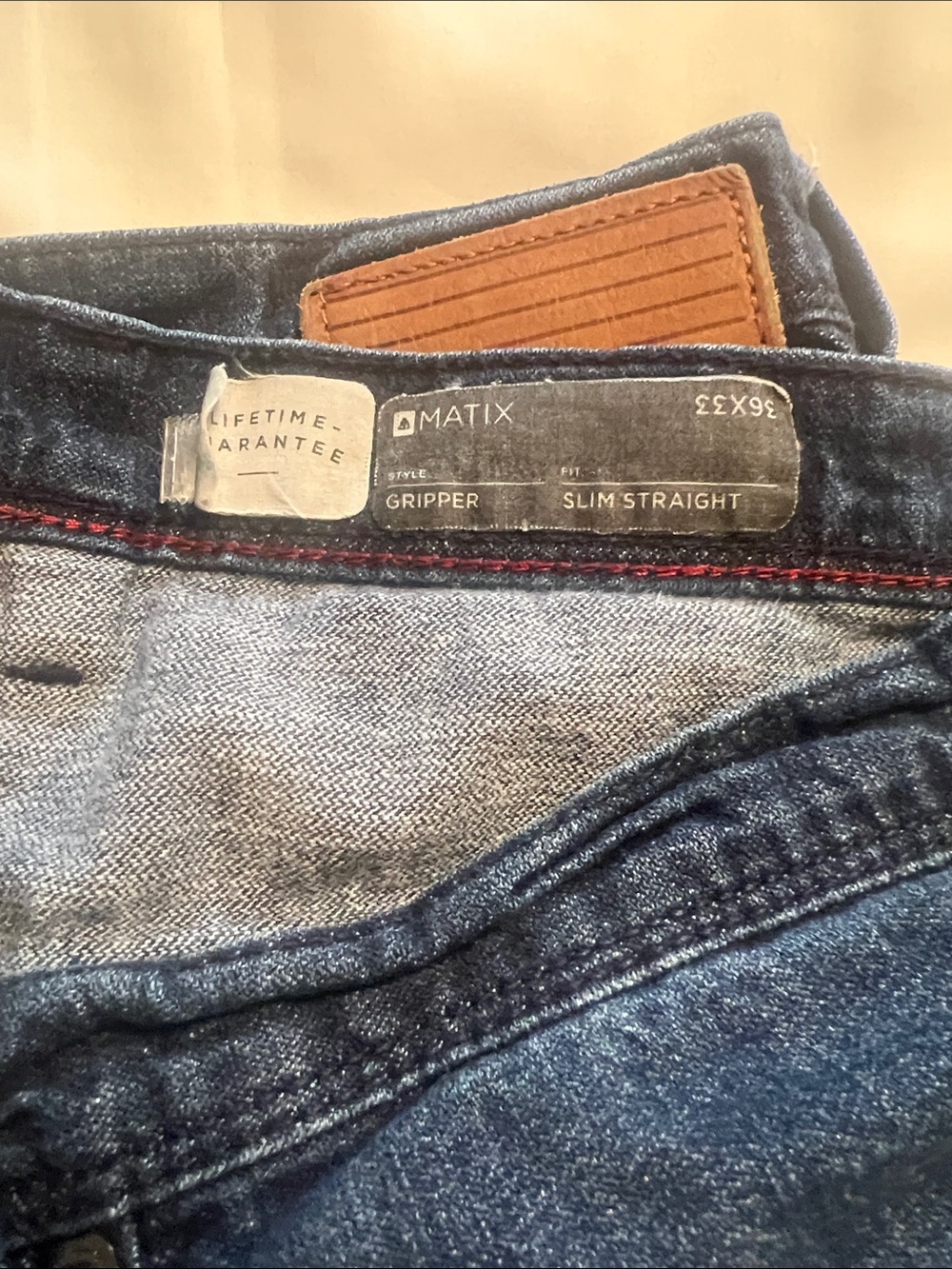 Matix Slim Straight Jeans in Dark Blue with Red Stitching